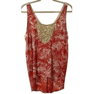 Tiny Anthropologie Red Boho Tank XL Gold Sequins 
Crochet Straps Resort Festival